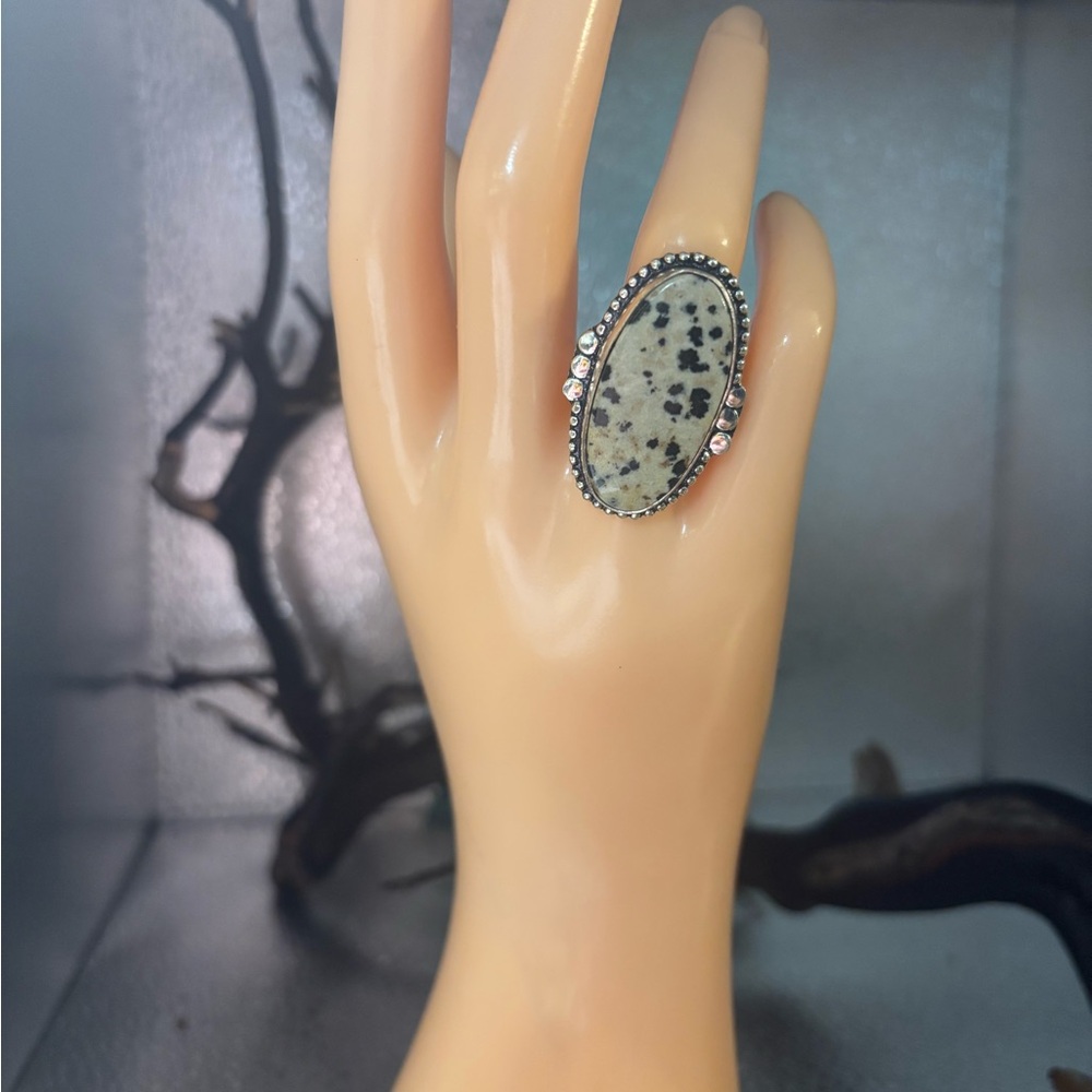 Size 7 Elegant Dalmatian Jasper Stone Ring